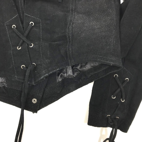 Vintage Suede Fringe 80s Black Leather Cropped Jacket - Picture 5 of 7